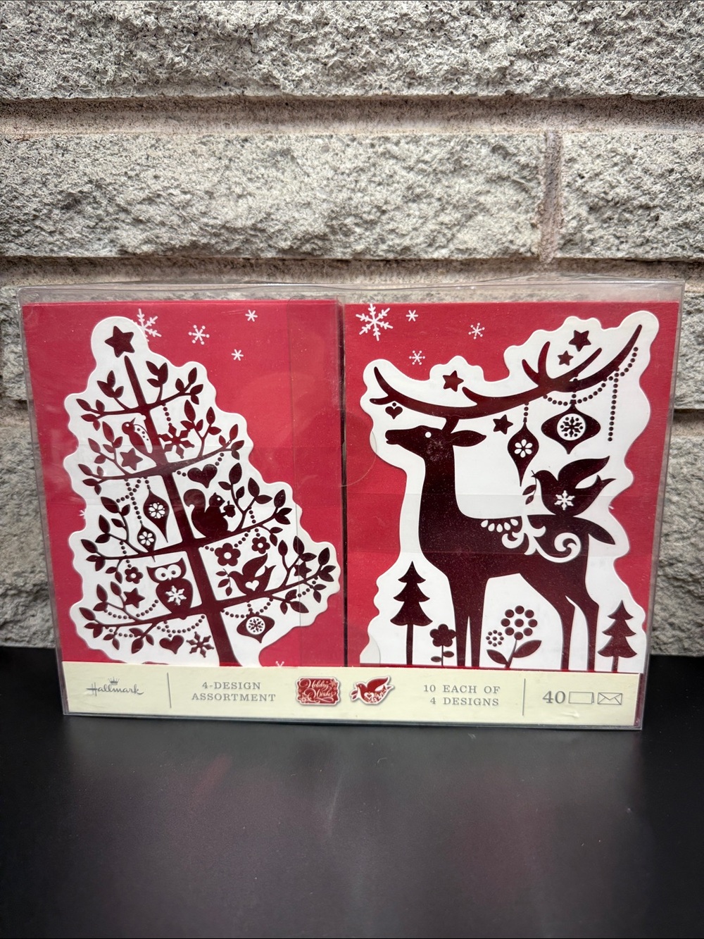 Hallmark Red and White Holiday Deer & Tree - Pack of 40